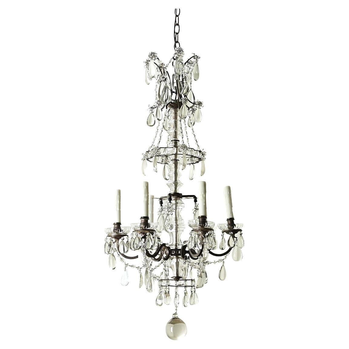 French 19th Century Brass & Crystal Chandelier For Sale