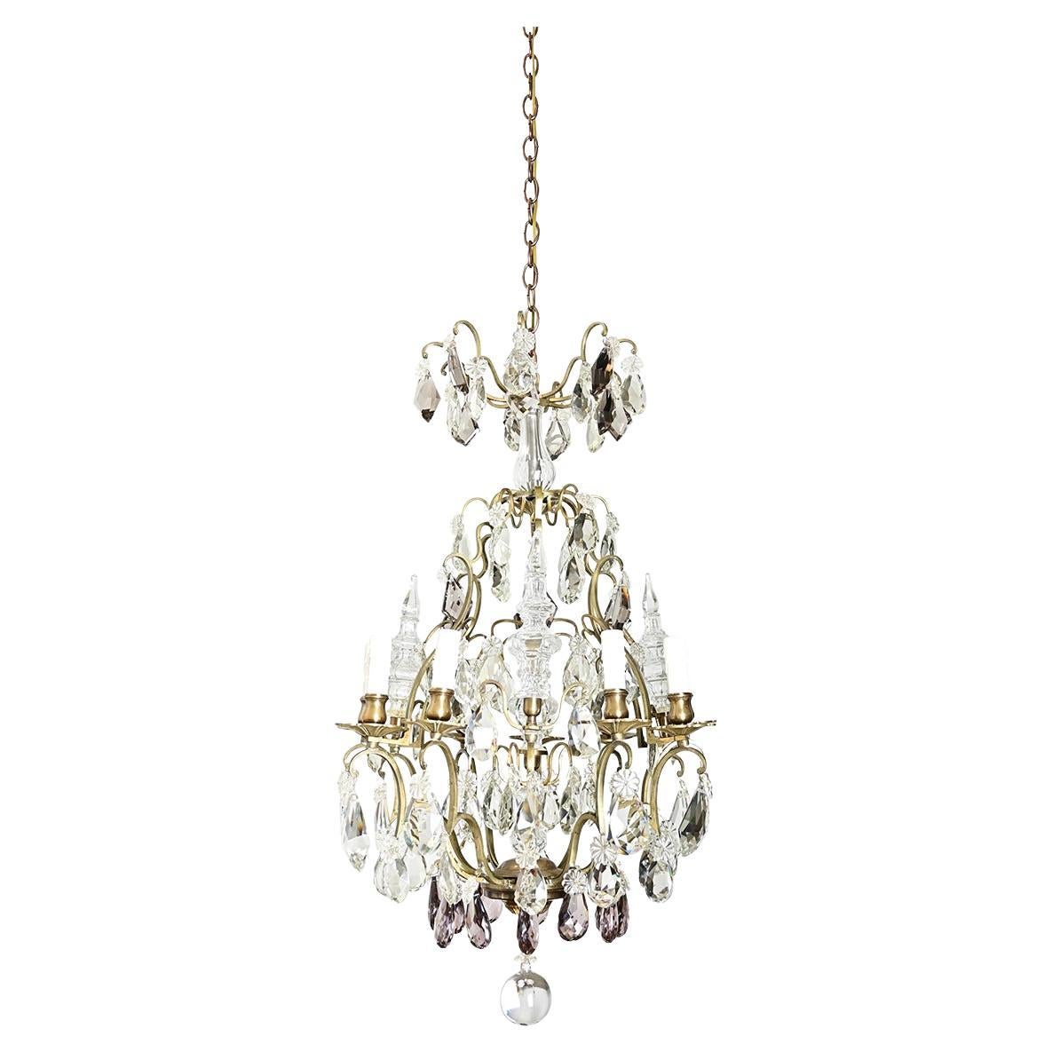 French 19th Century Brass & Crystal Chandelier
