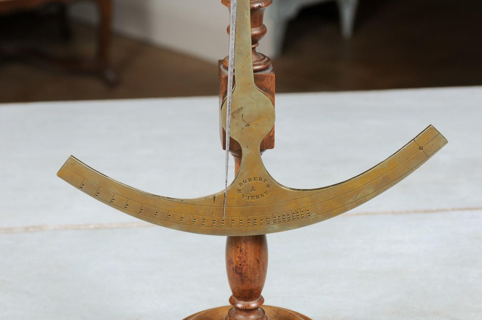 French 19th Century Brass Fabric Scale on Wooden Base Signed Robert A Vienne For Sale 2