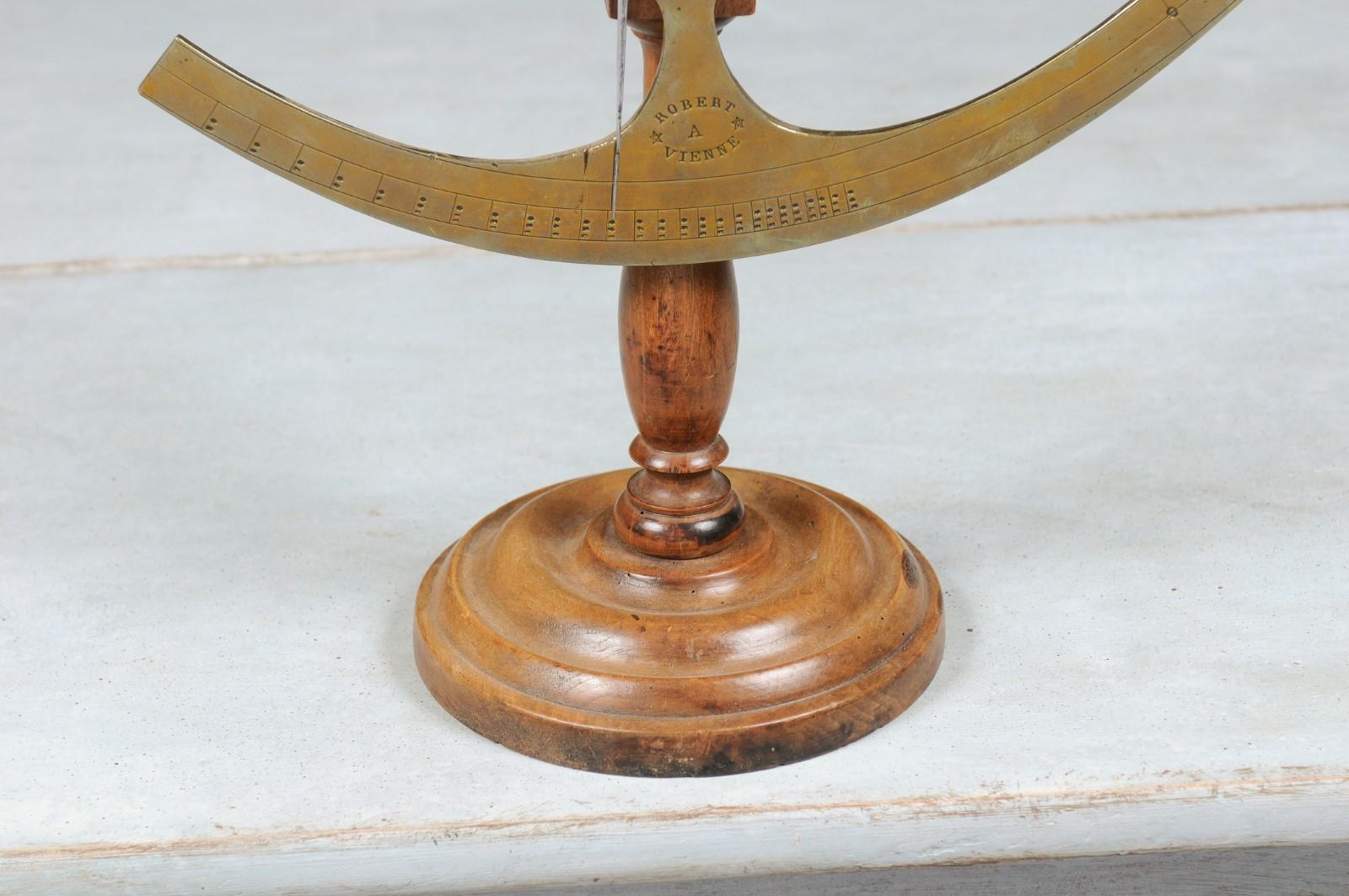 French 19th Century Brass Fabric Scale on Wooden Base Signed Robert A Vienne For Sale 3