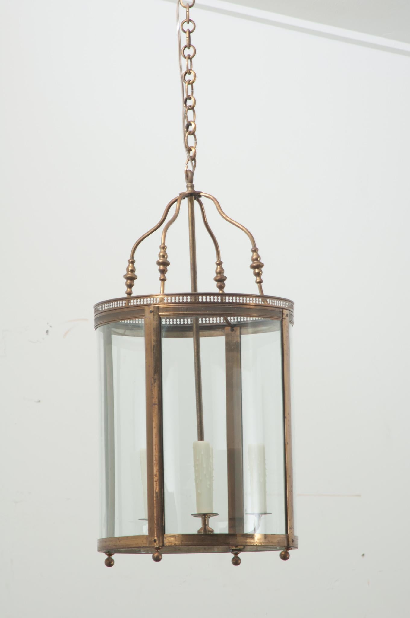 Fired French 19th Century Brass & Glass Lantern For Sale