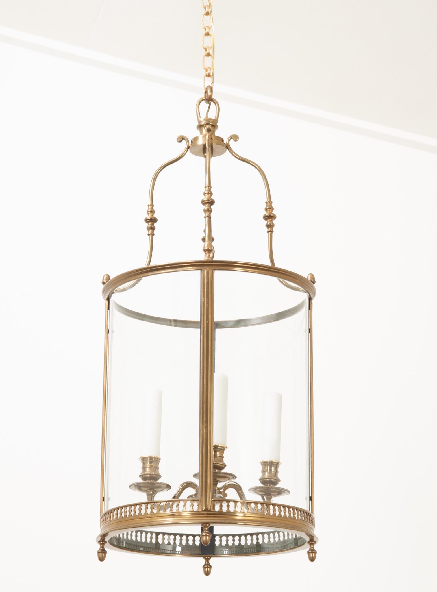 Cast French 19th Century Brass & Glass Lantern