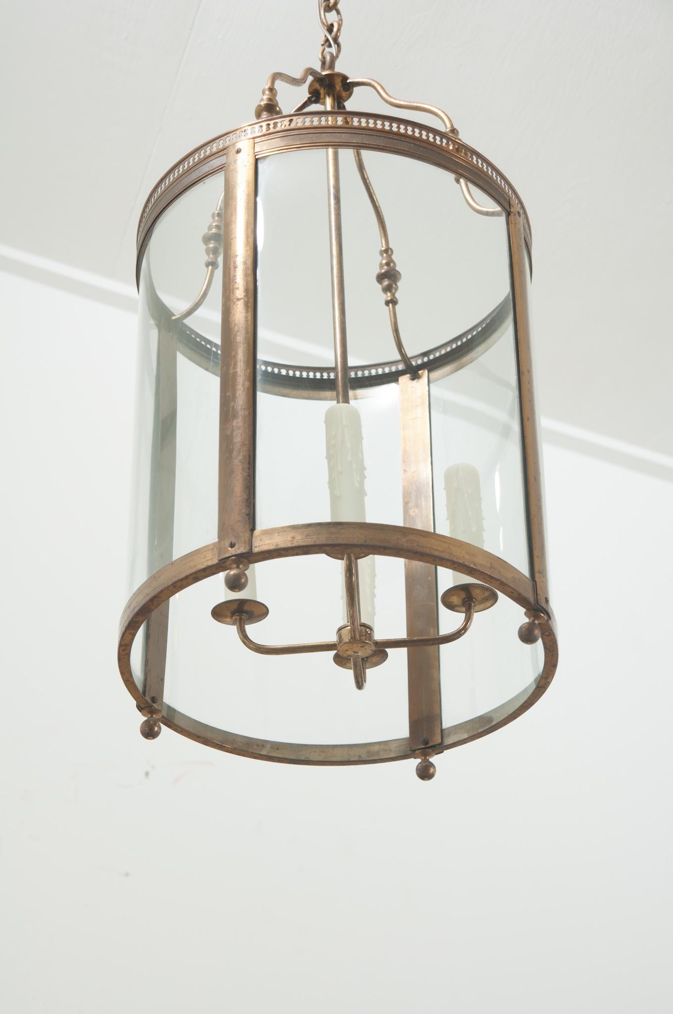 French 19th Century Brass & Glass Lantern In Good Condition For Sale In Baton Rouge, LA