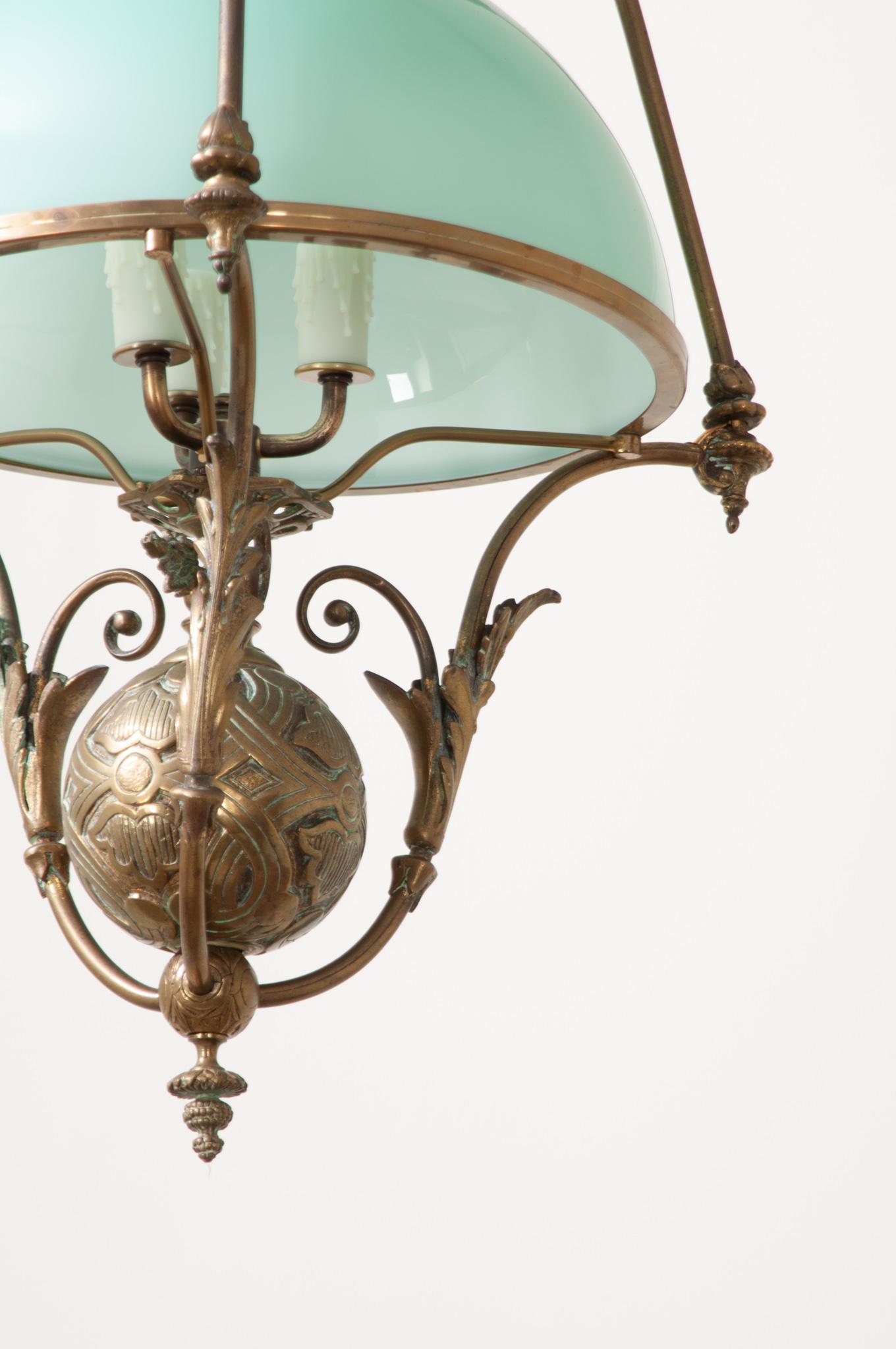 French 19th Century Brass Oil Burning Chandelier For Sale 5