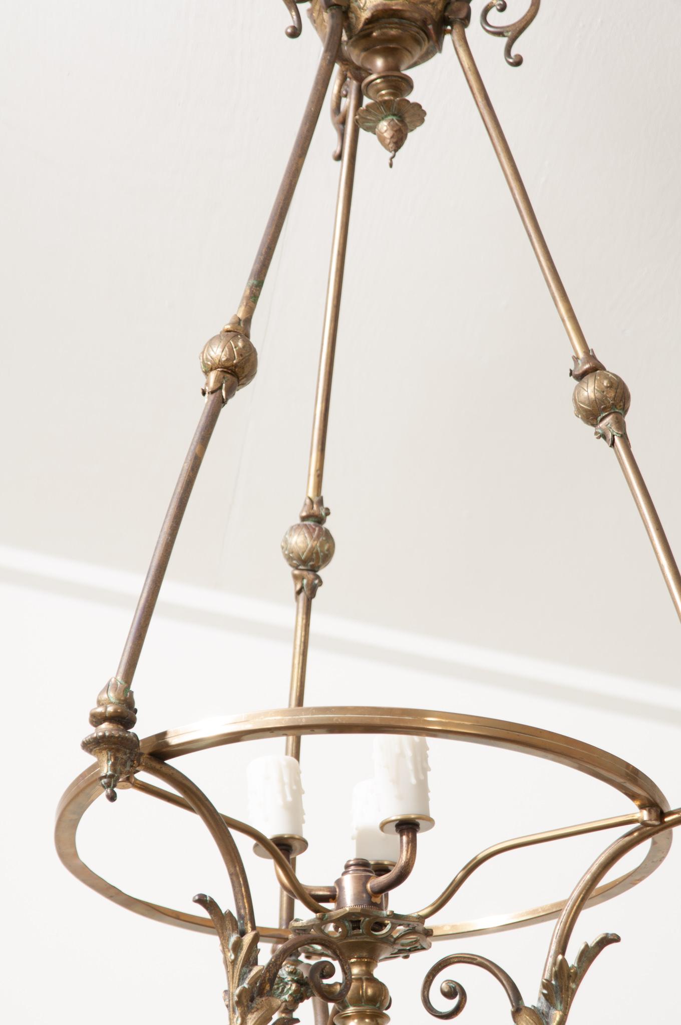 French 19th Century Brass Oil Burning Chandelier For Sale 7