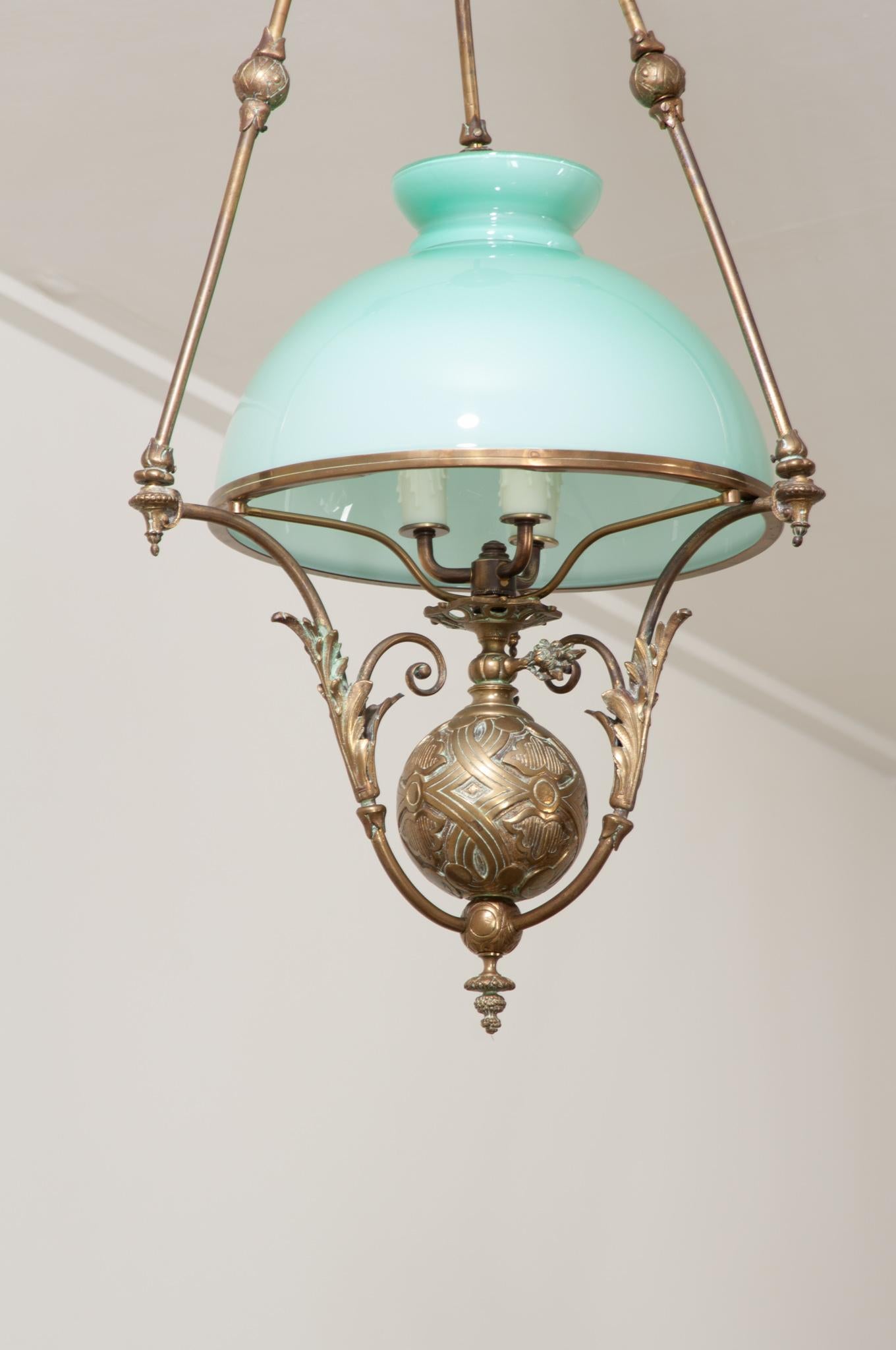 Beaux Arts French 19th Century Brass Oil Burning Chandelier For Sale