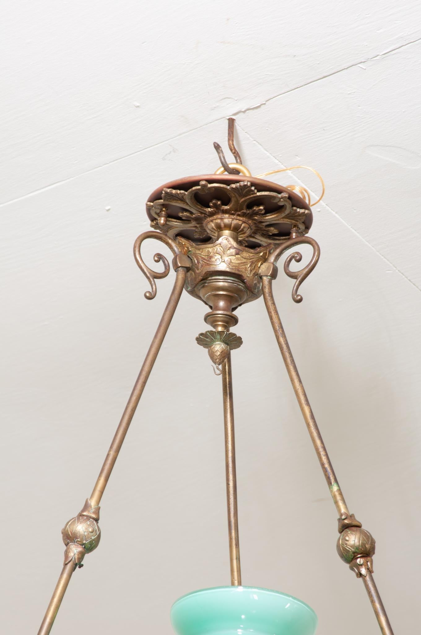 Cast French 19th Century Brass Oil Burning Chandelier For Sale