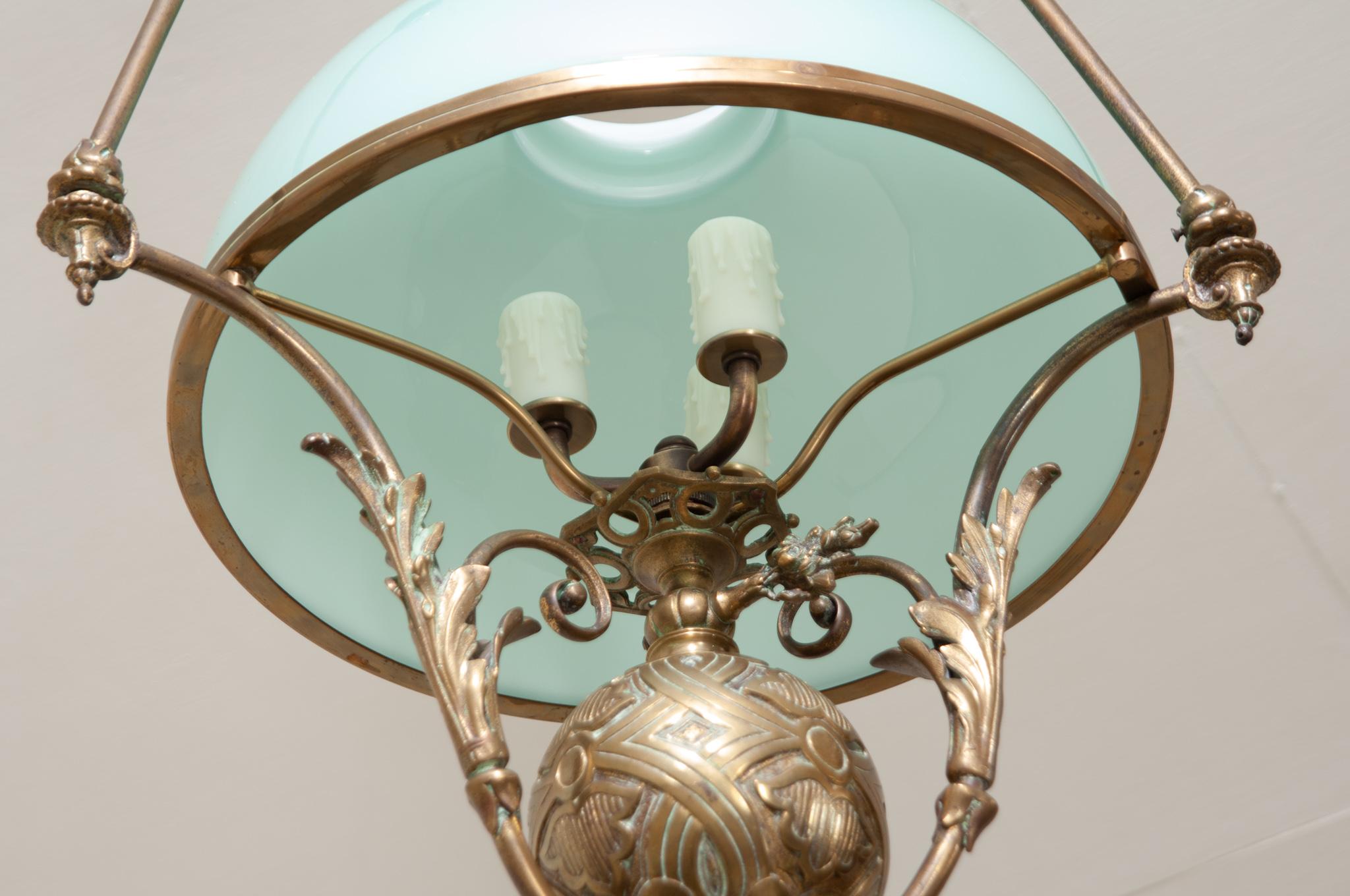 French 19th Century Brass Oil Burning Chandelier In Good Condition For Sale In Baton Rouge, LA
