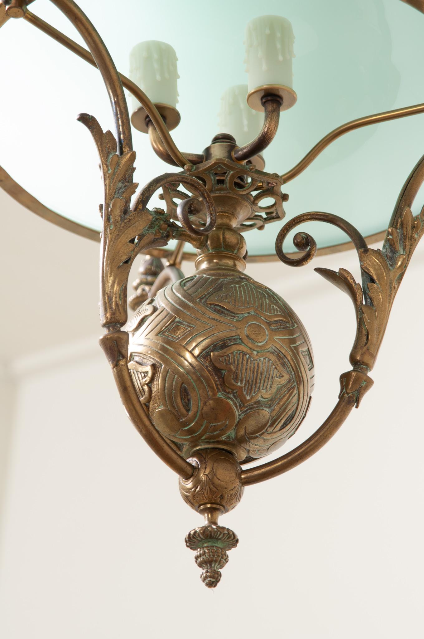 French 19th Century Brass Oil Burning Chandelier For Sale 3