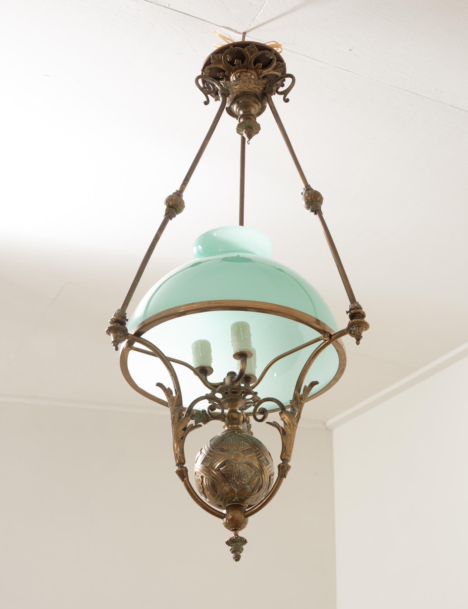 French 19th Century Brass Oil Burning Chandelier For Sale 4