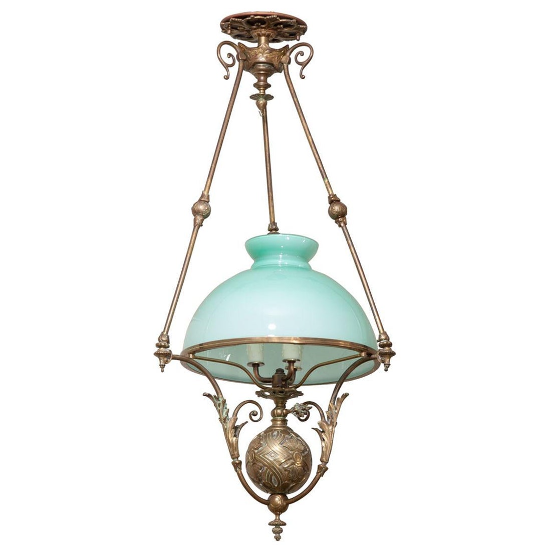 French 19th Century Brass Oil Burning Chandelier