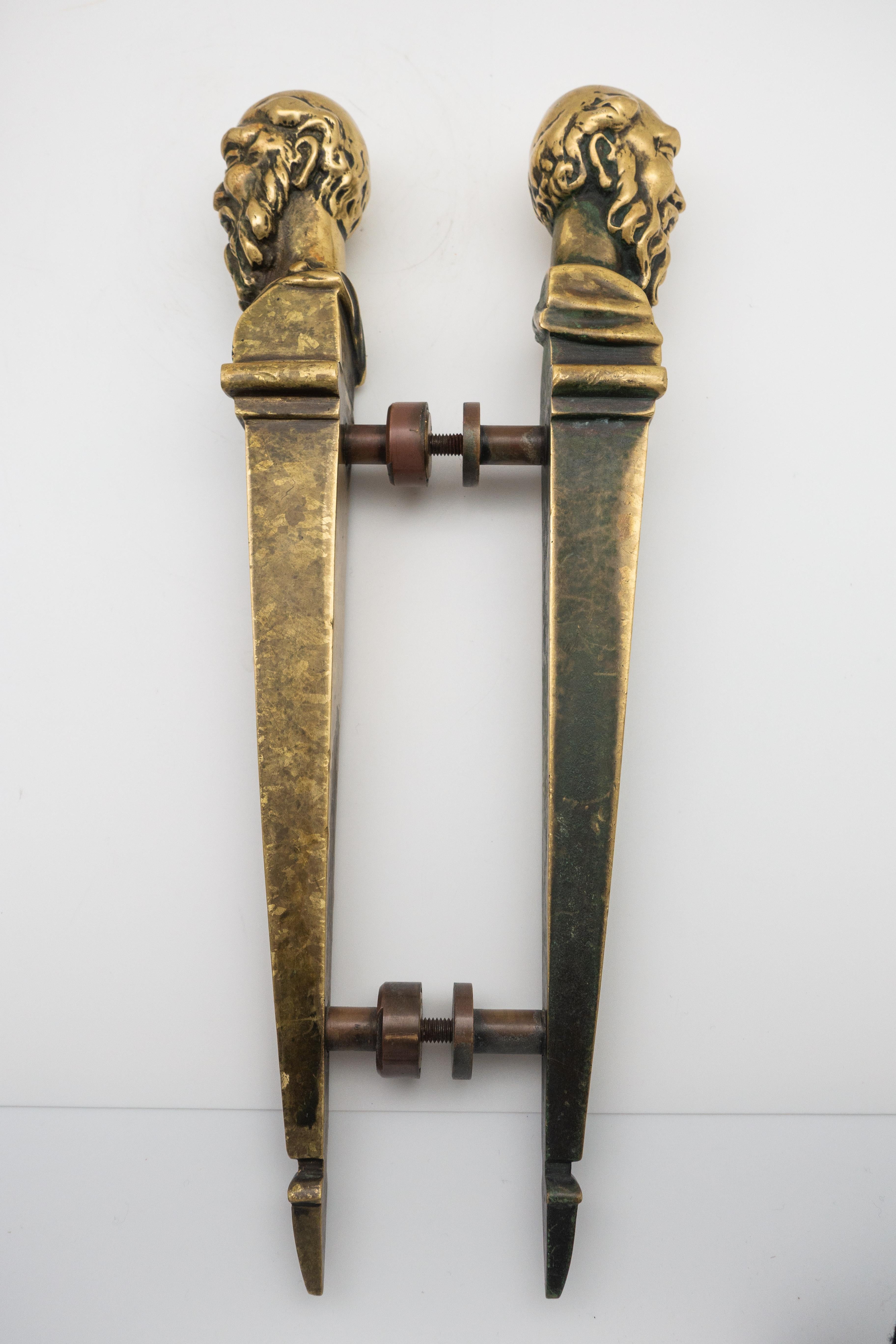 French 19th Century Brass Pharmacy Door Esculape Handles 'Greek God of Healing' In Good Condition In New York, NY