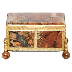 French 19th Century Brass Red Agate Stone Jewellery Box Napoleon III