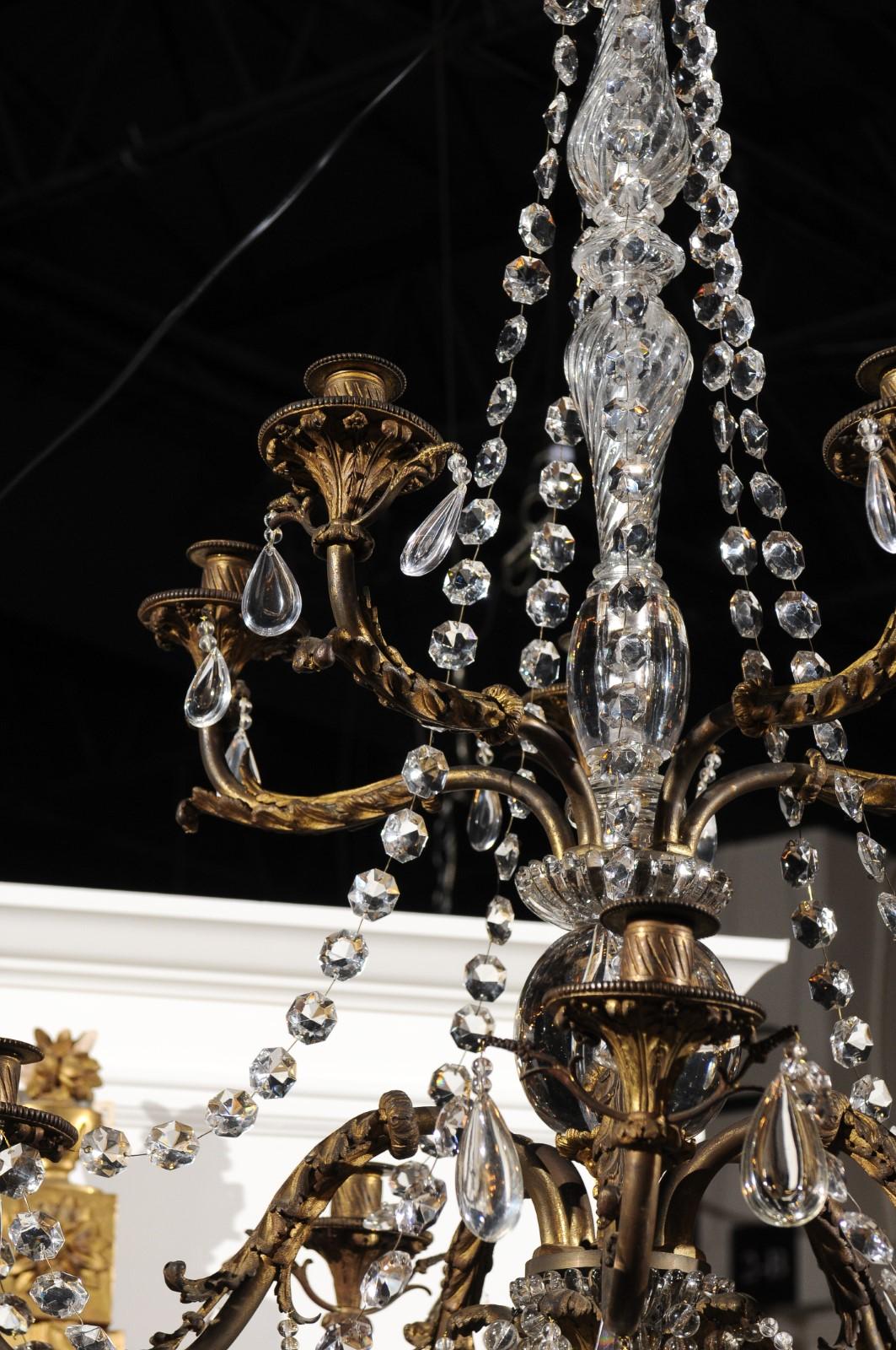 French 19th Century Bronze 10-Light Tiered Chandelier with Large Crystal Stem For Sale 8