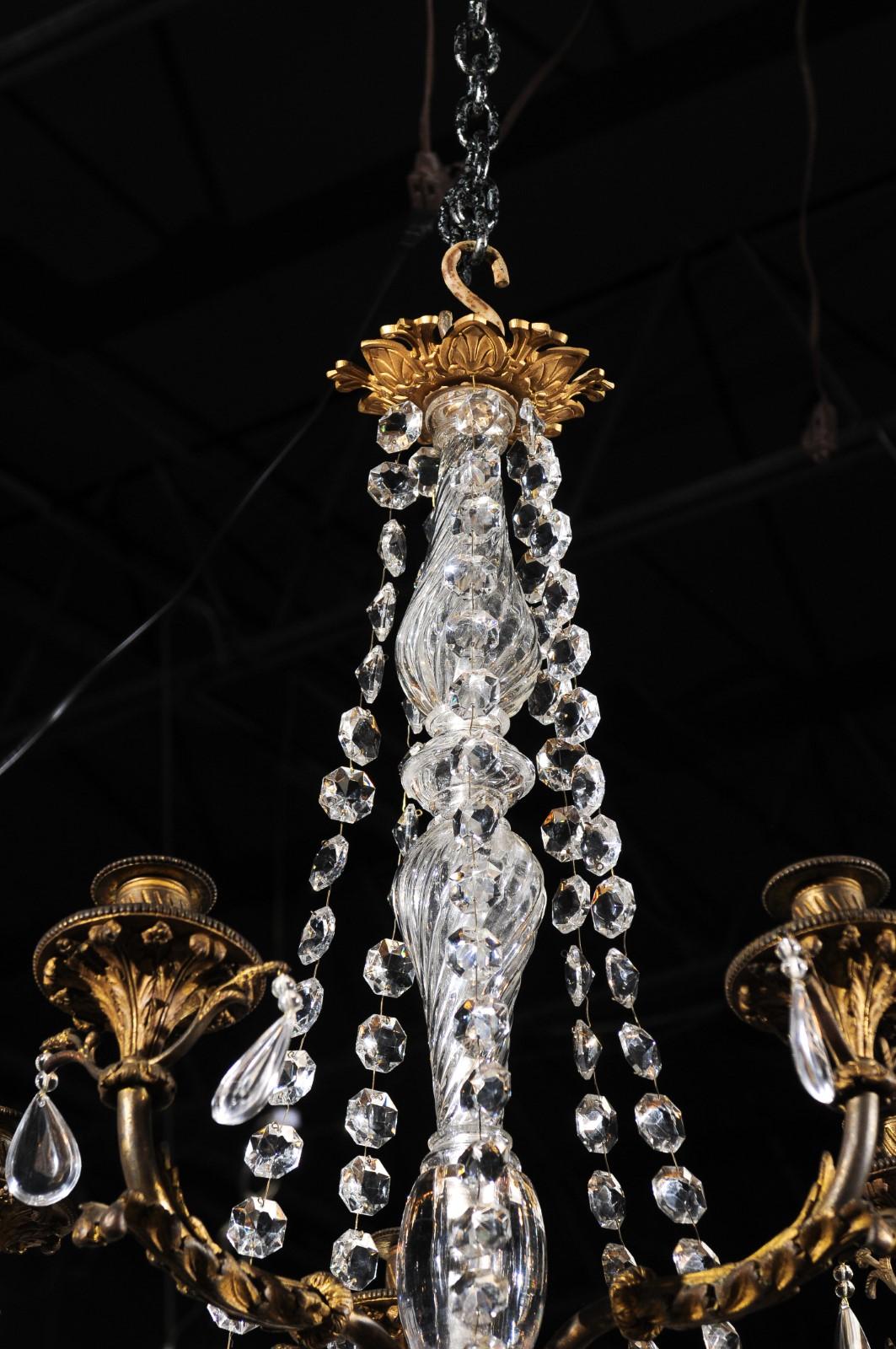 French 19th Century Bronze 10-Light Tiered Chandelier with Large Crystal Stem For Sale 9