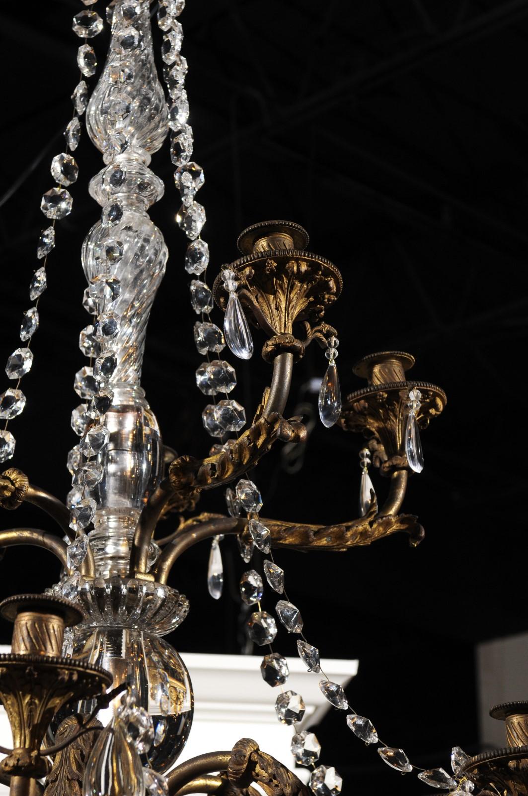 French 19th Century Bronze 10-Light Tiered Chandelier with Large Crystal Stem For Sale 10