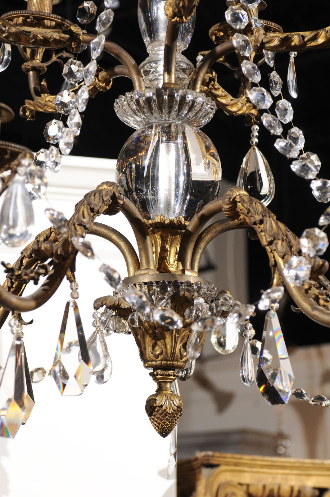 French 19th Century Bronze 10-Light Tiered Chandelier with Large Crystal Stem For Sale 3