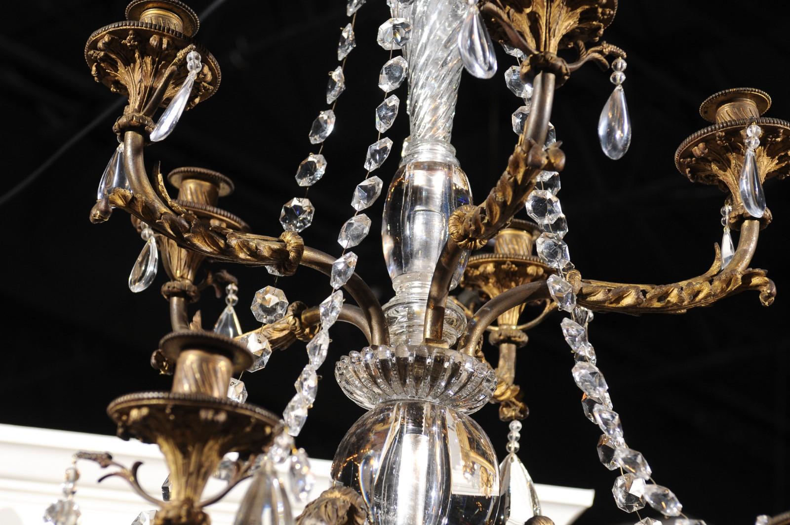 French 19th Century Bronze 10-Light Tiered Chandelier with Large Crystal Stem For Sale 4