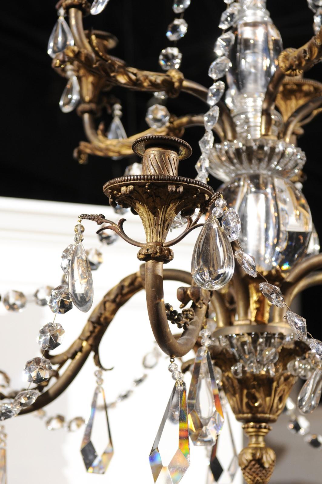 French 19th Century Bronze 10-Light Tiered Chandelier with Large Crystal Stem For Sale 5