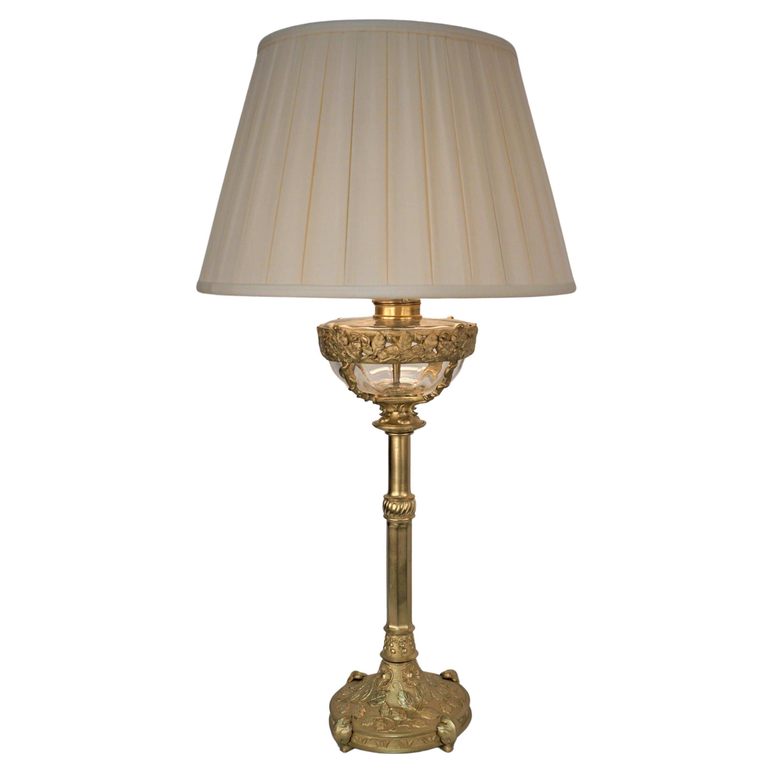 French 19th Century Bronze and Crystal Table Lamp