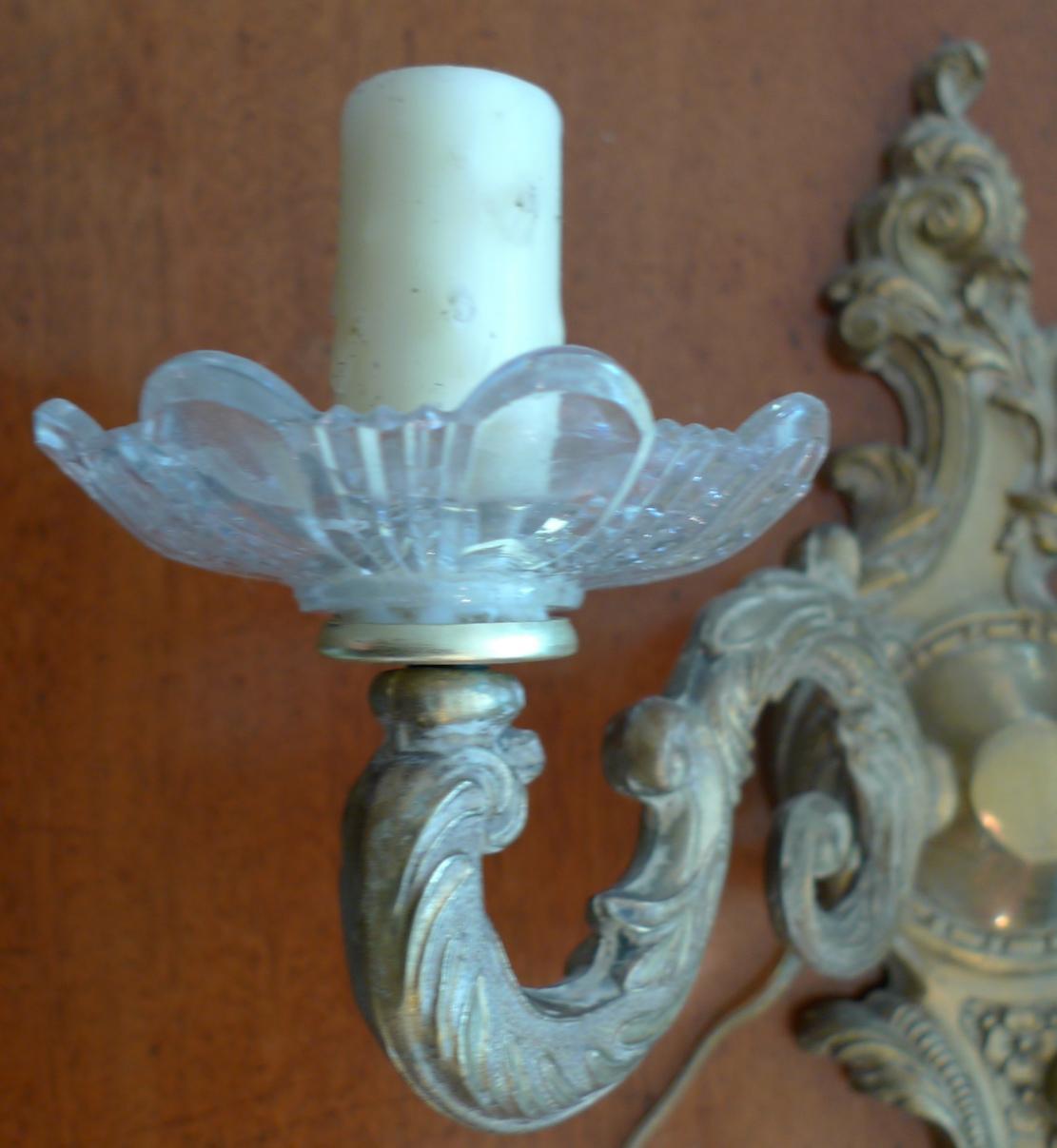 French 19th Century Bronze and Glass Two-Light Sconce 7