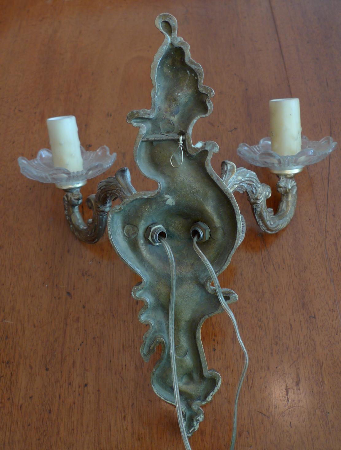 French 19th Century Bronze and Glass Two-Light Sconce 8