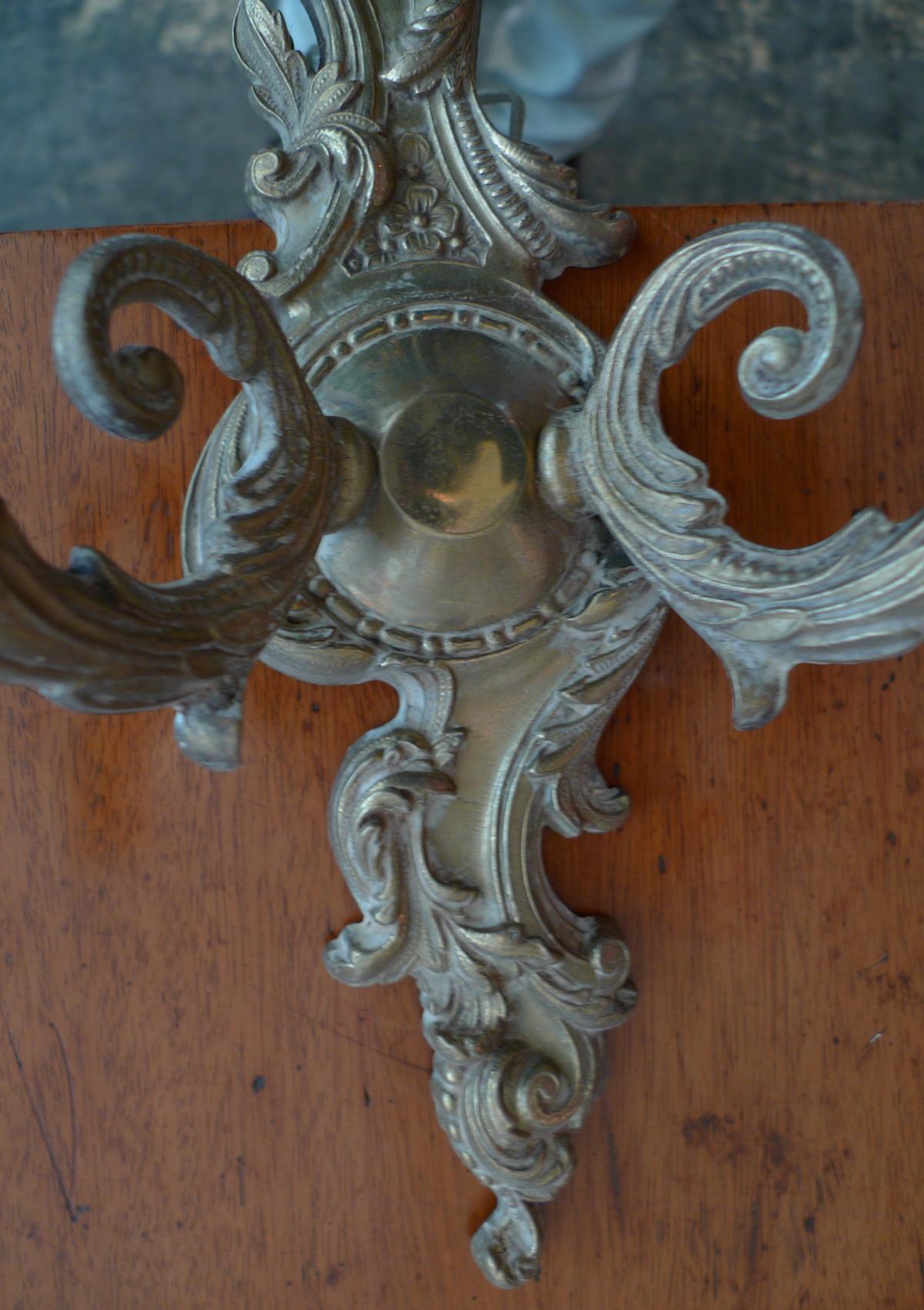 French 19th Century Bronze and Glass Two-Light Sconce In Distressed Condition In Santa Monica, CA