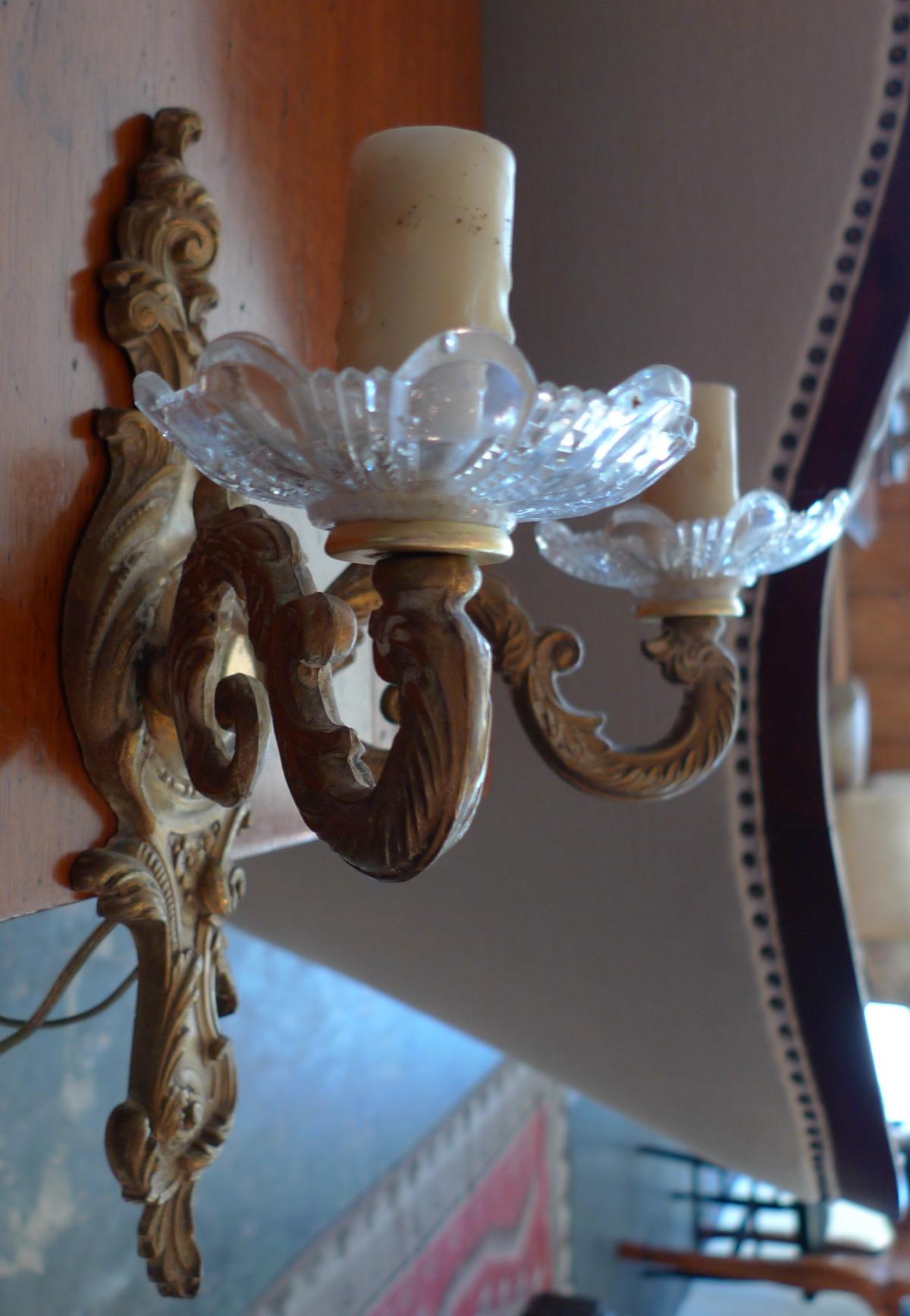 French 19th Century Bronze and Glass Two-Light Sconce 3
