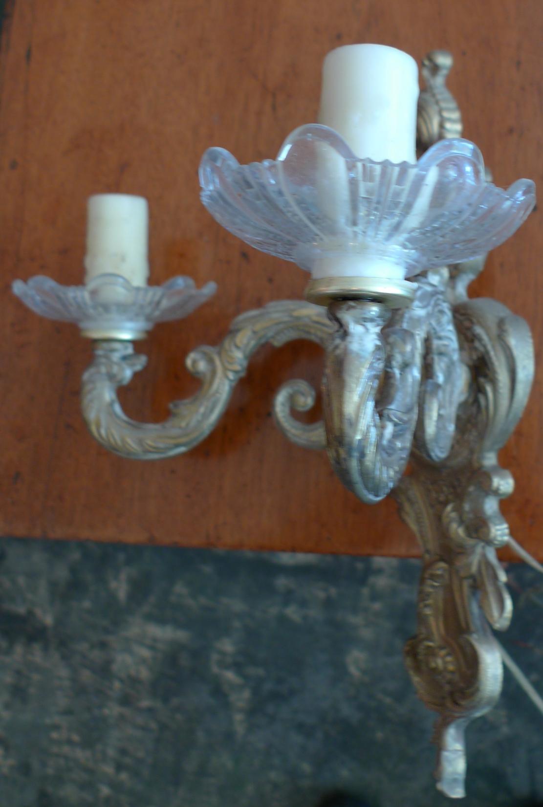 French 19th Century Bronze and Glass Two-Light Sconce 4