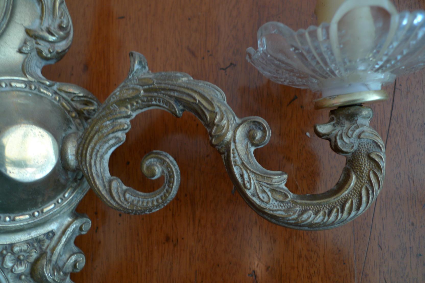 French 19th Century Bronze and Glass Two-Light Sconce 6