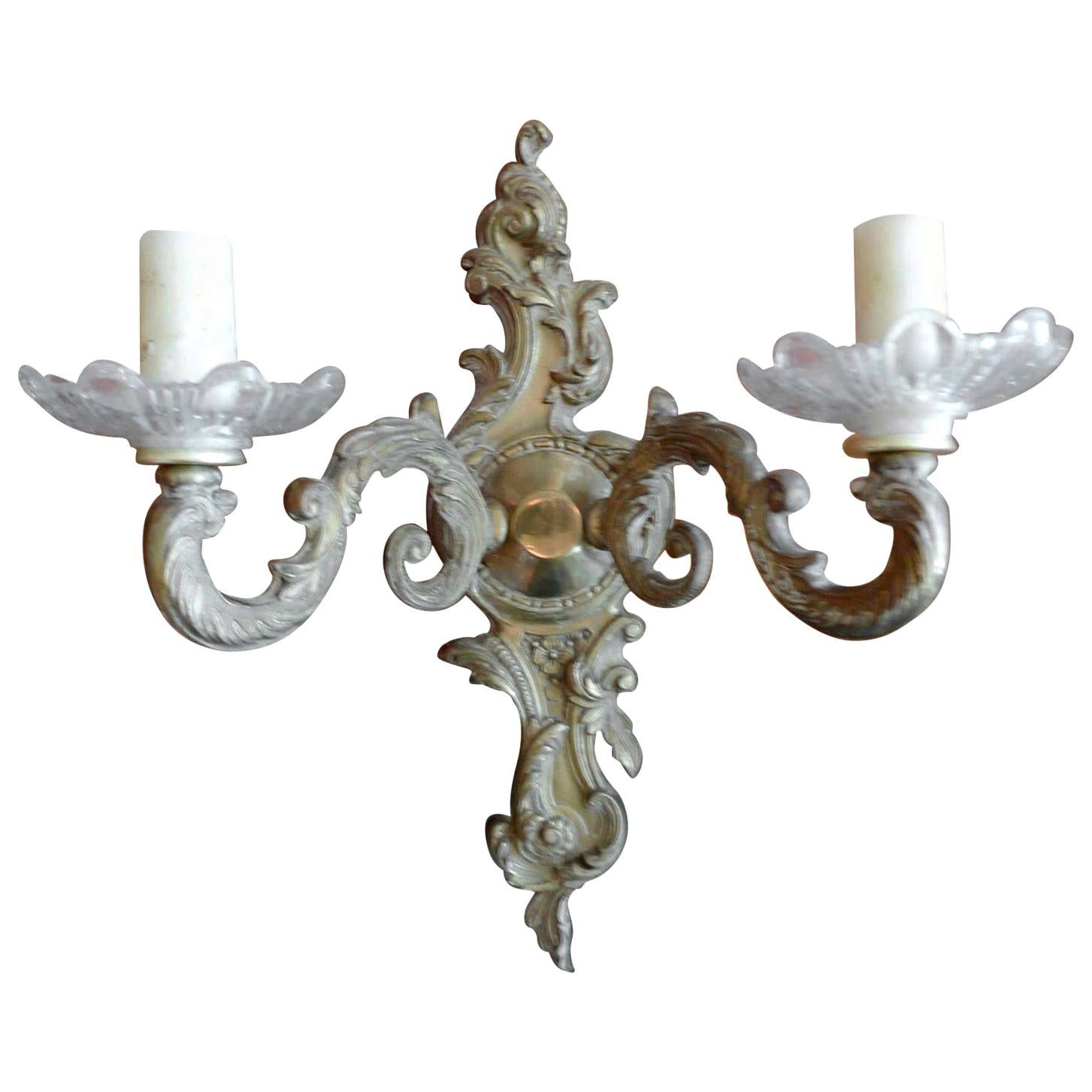 French 19th Century Bronze and Glass Two-Light Sconce