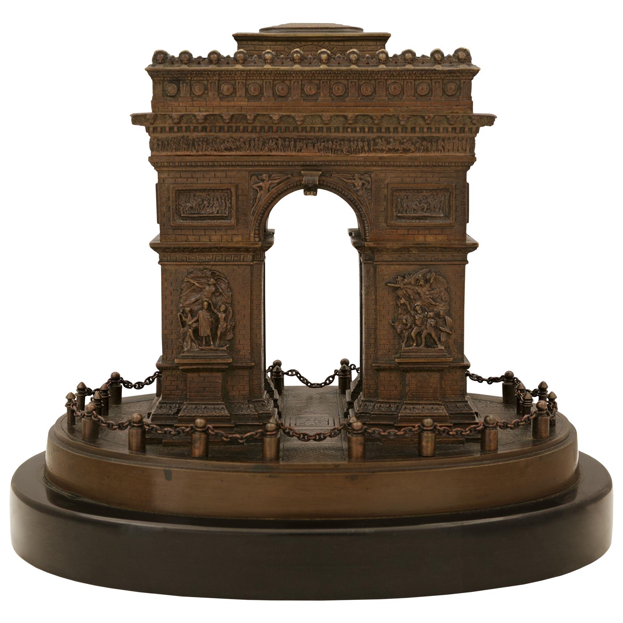 French 19th century Bronze and Marble Arc de Triomphe statue/box