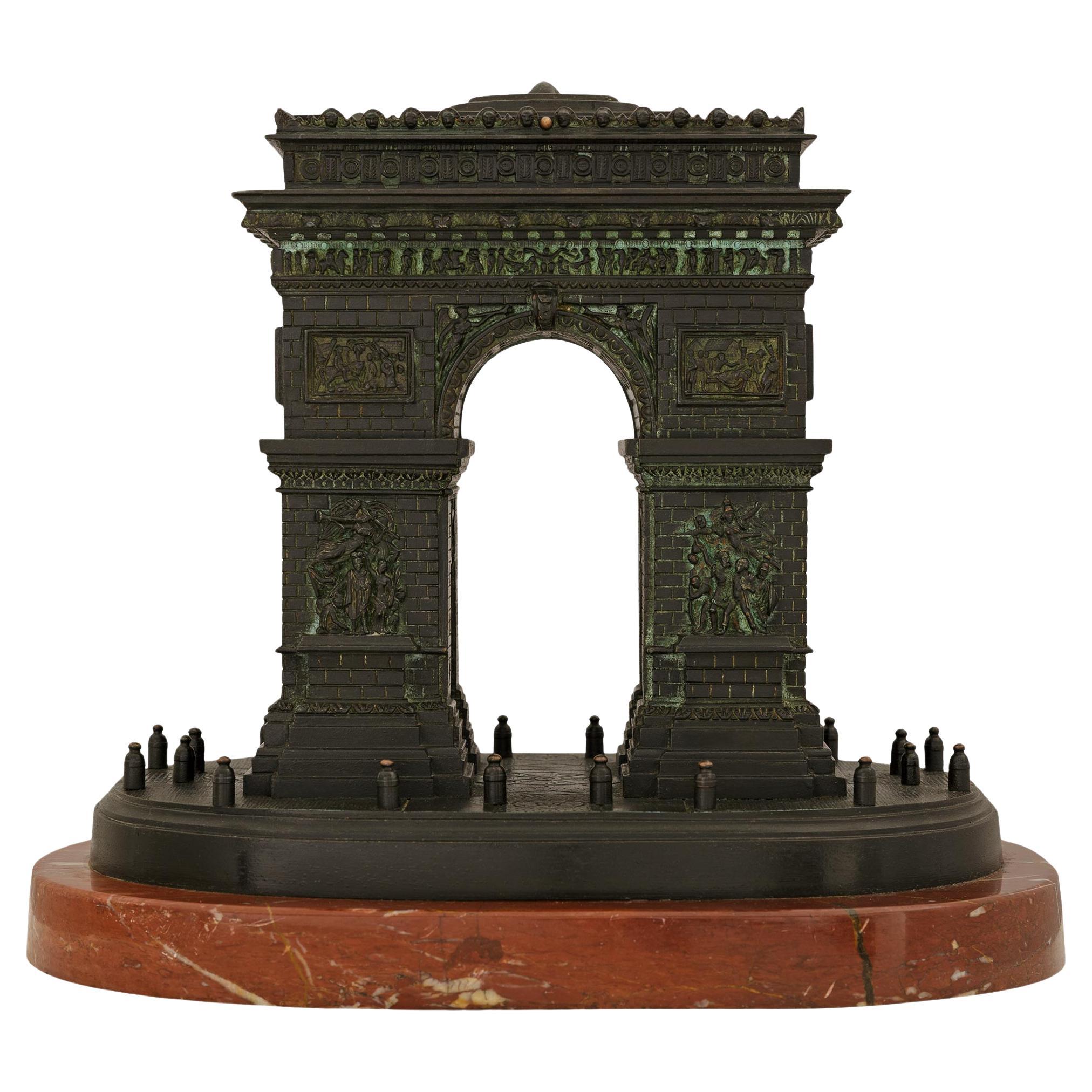 French 19th century Bronze and Marble statue of the Arc de Triomphe