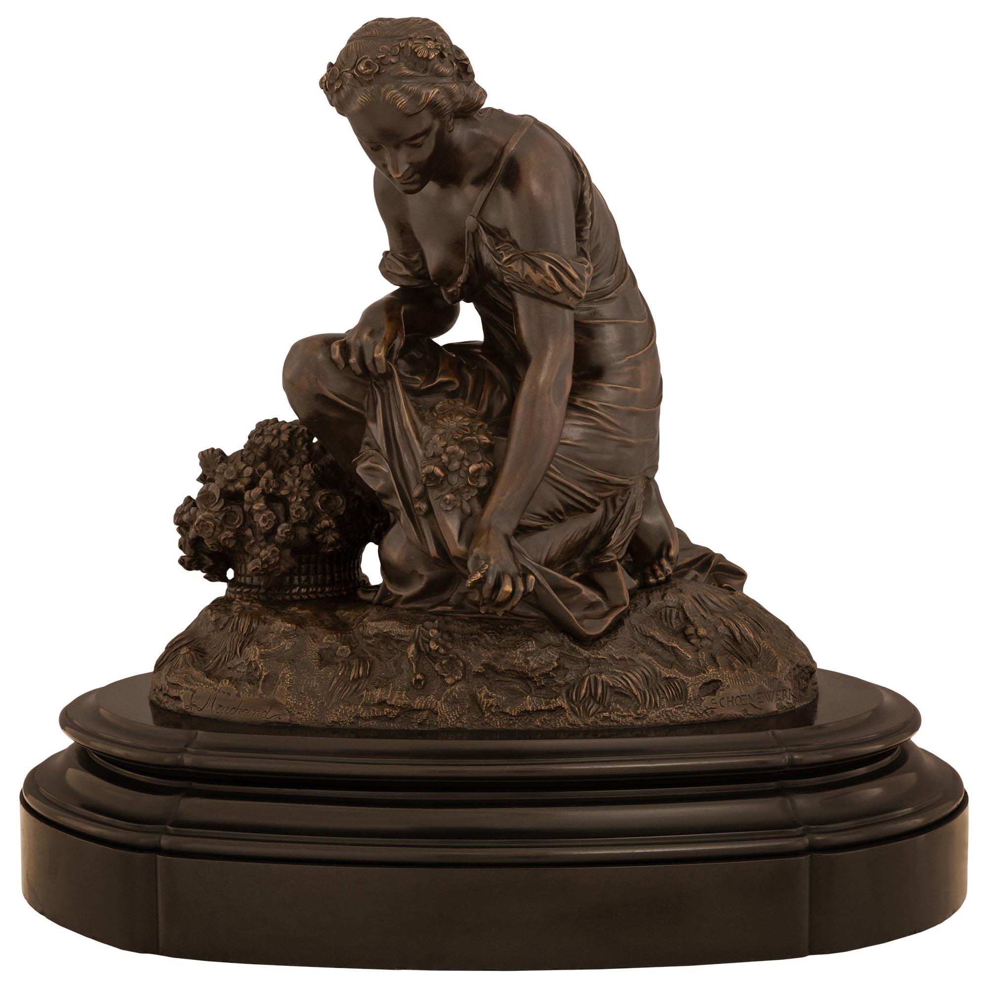 Französische Statue aus Bronze und Marmor des 19. Jahrhunderts, signiert von Schoenewerk And Marchand im Angebot 7