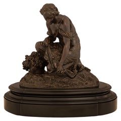 French 19th Century Bronze And Marble Statue Signed By Schoenewerk And Marchand