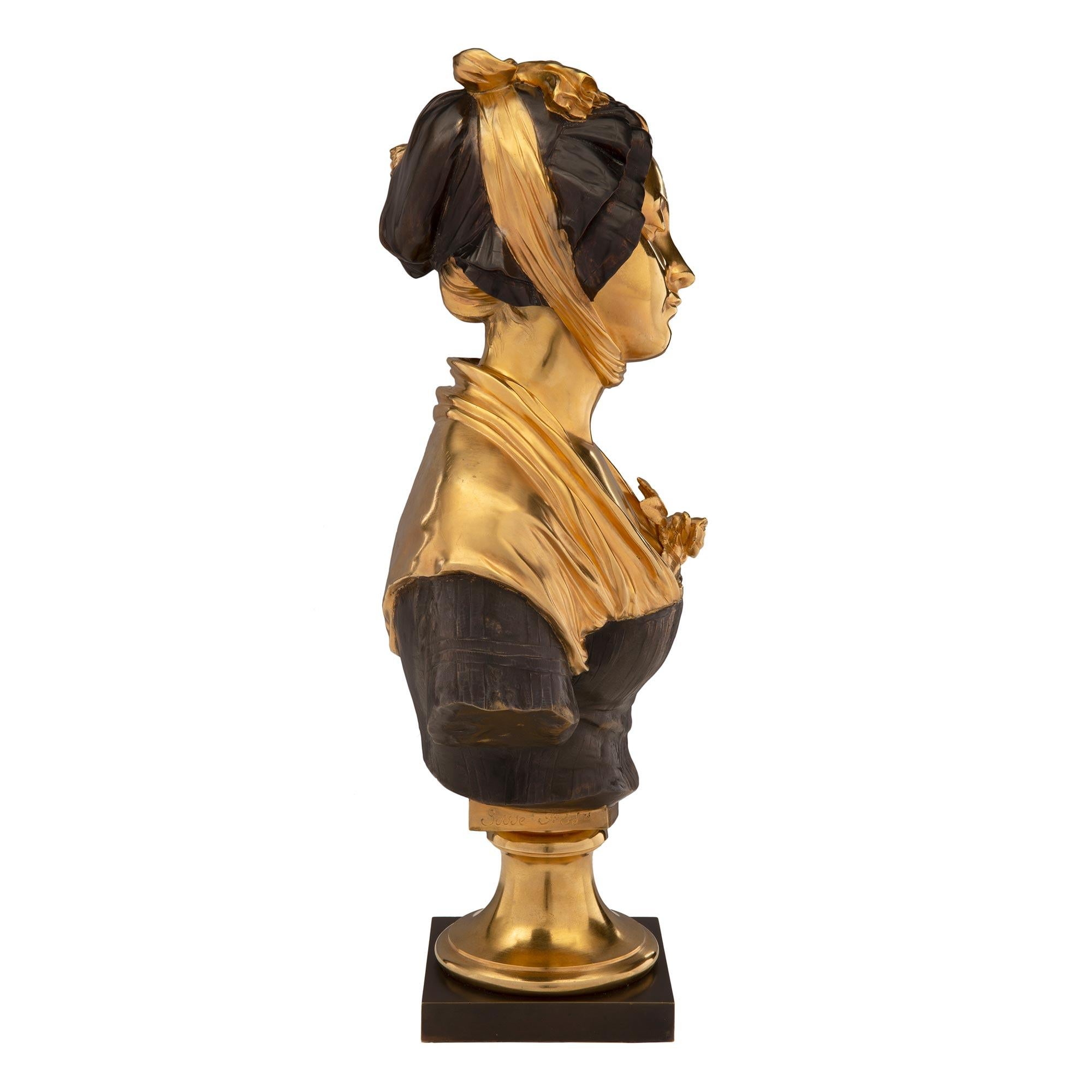 Patinated French 19th Century Bronze and Ormolu Bust, Signed Elie-Joseph Laurent For Sale