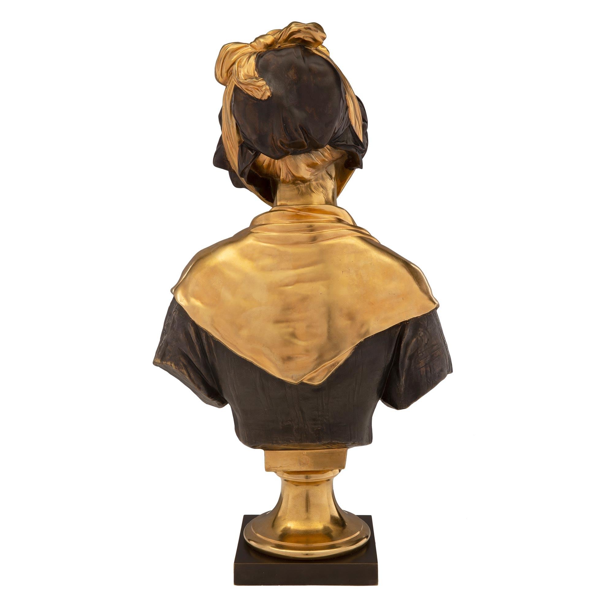 French 19th Century Bronze and Ormolu Bust, Signed Elie-Joseph Laurent In Good Condition For Sale In West Palm Beach, FL