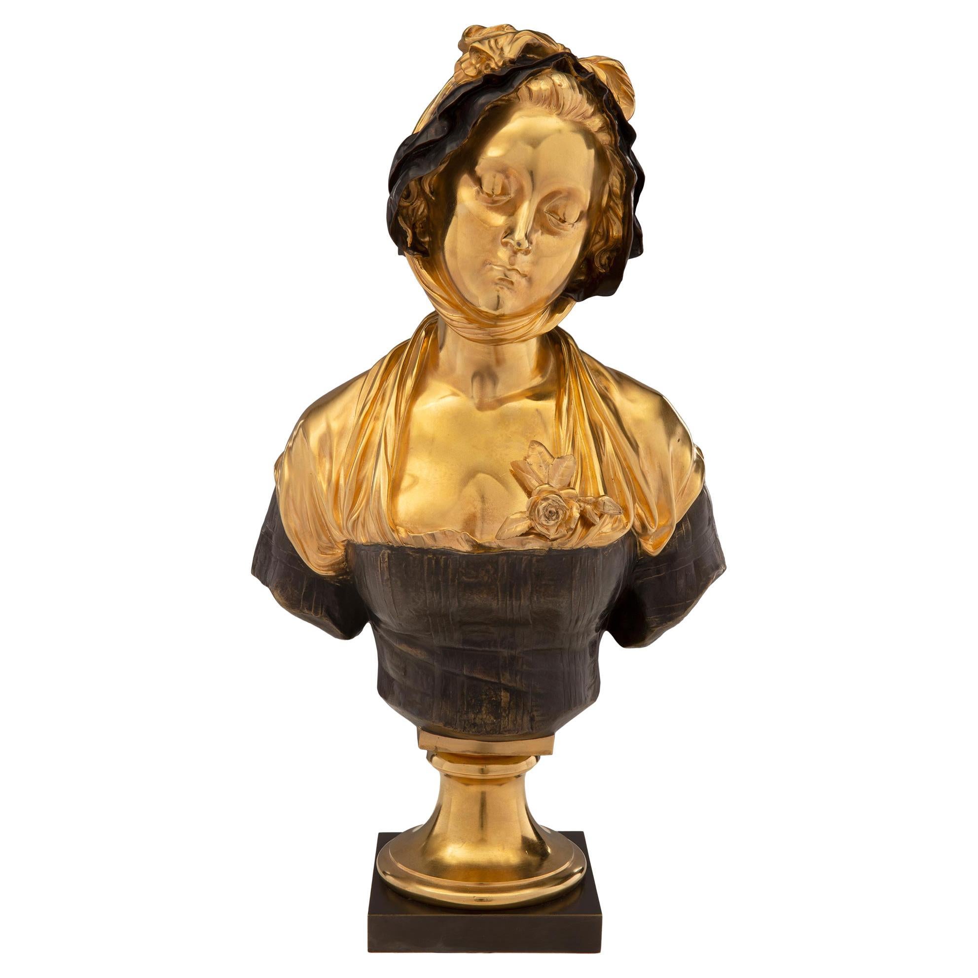 French 19th Century Bronze and Ormolu Bust, Signed Elie-Joseph Laurent For Sale