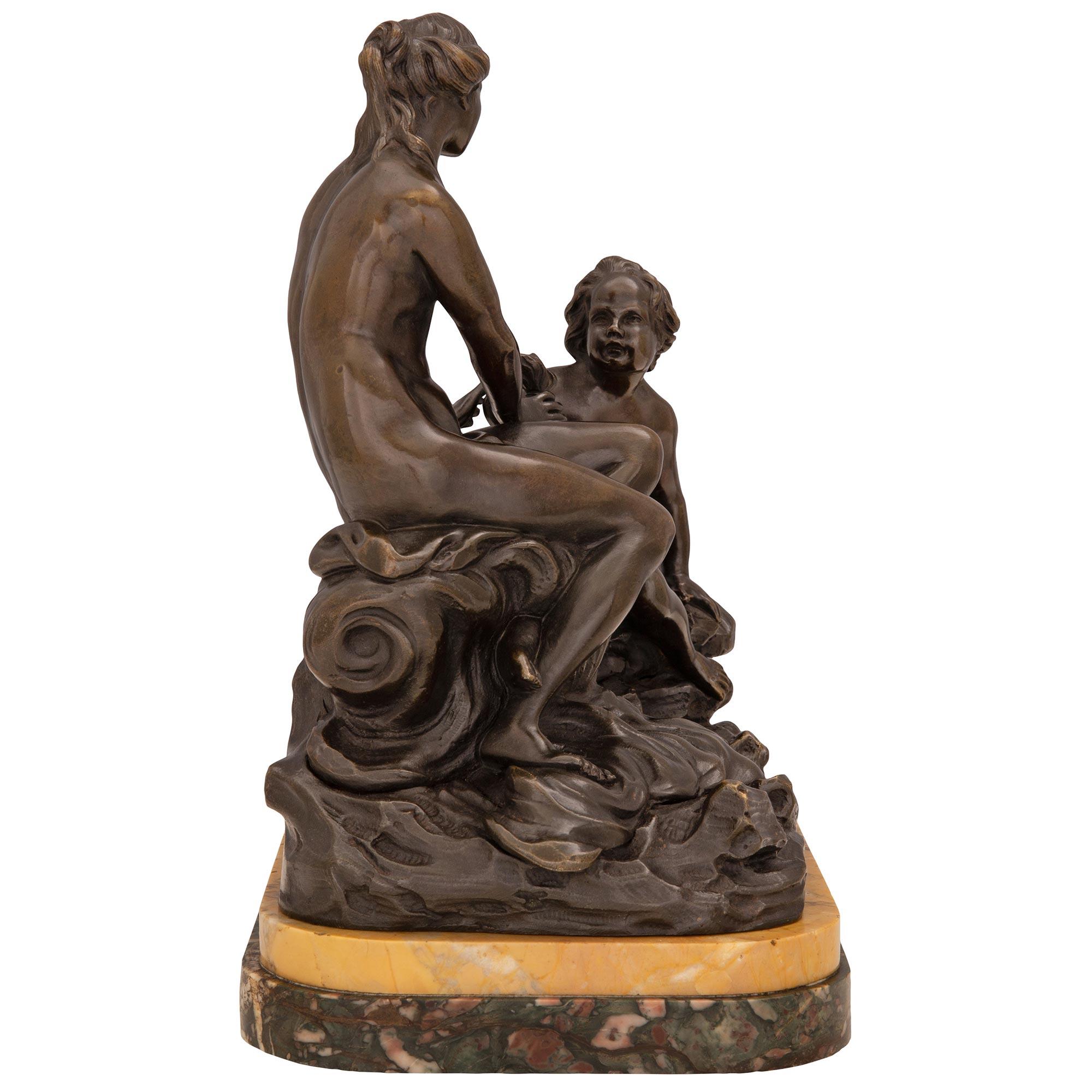 French 19th Century Bronze, Breccia De Pavonazza and Sienna Marble Statue In Good Condition For Sale In West Palm Beach, FL