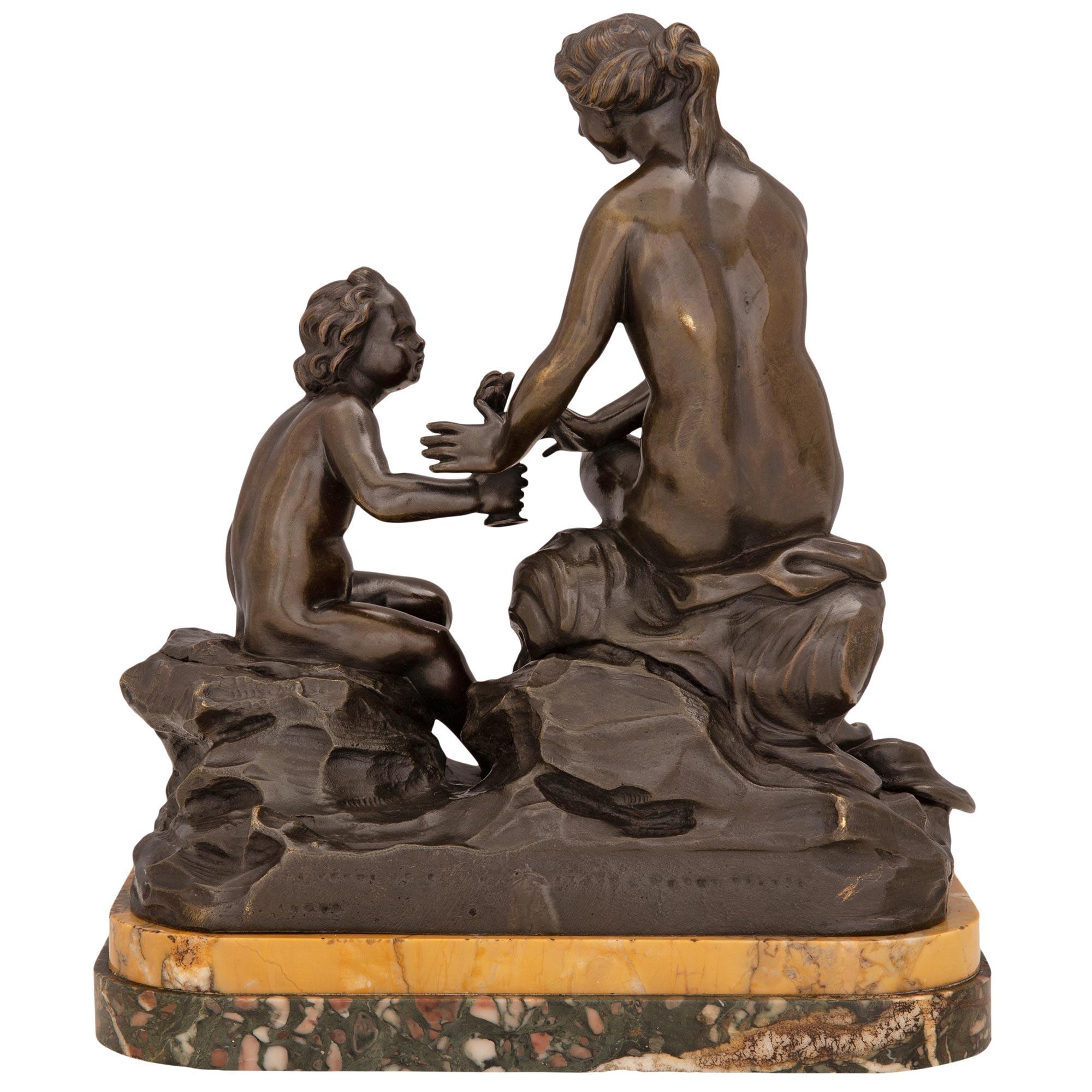 French 19th Century Bronze, Breccia De Pavonazza and Sienna Marble Statue For Sale 1