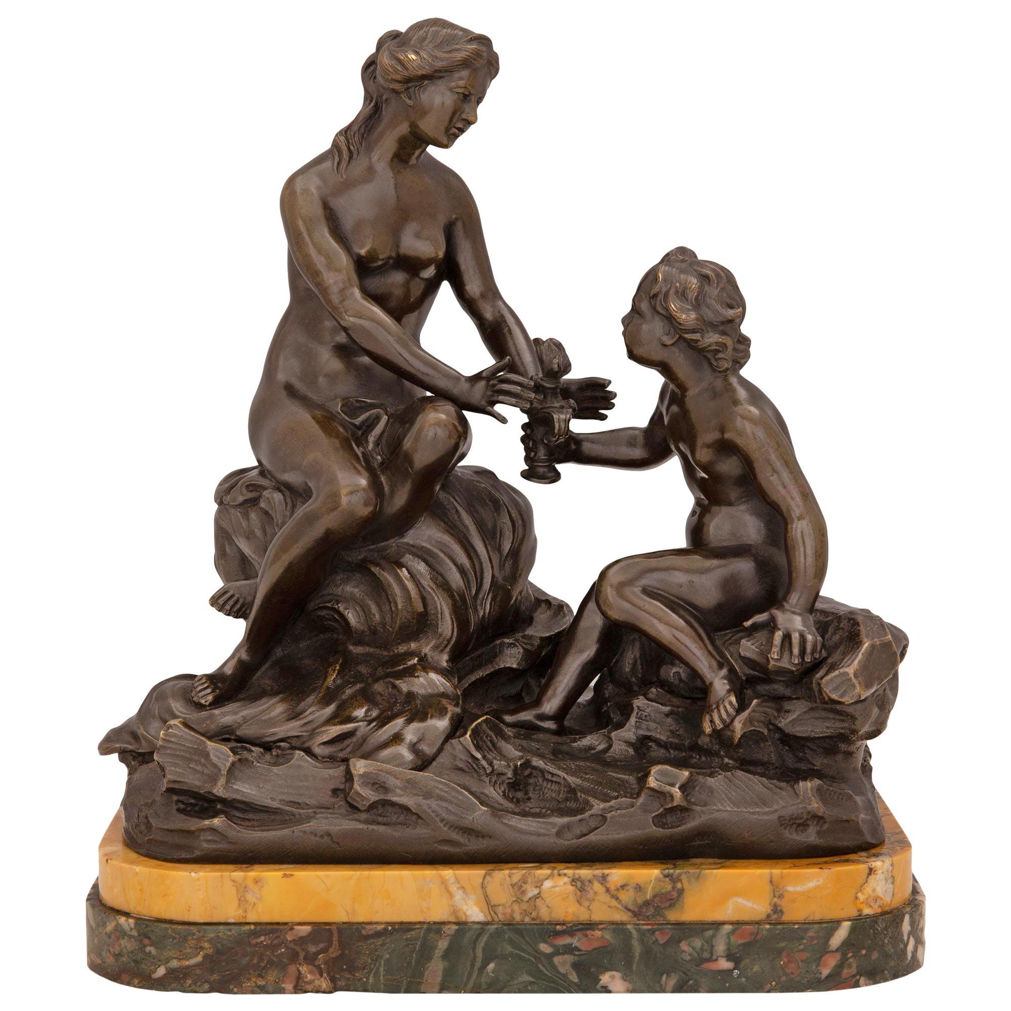 French 19th Century Bronze, Breccia De Pavonazza and Sienna Marble Statue For Sale