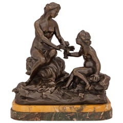 Statue française du XIXe siècle en bronze, brèche de Pavonazza et marbre de Sienne