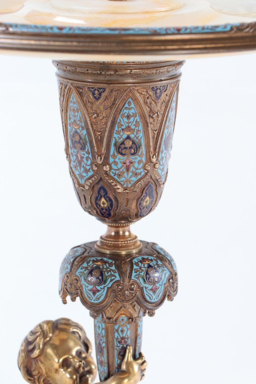 French 19th Century Bronze Champlevé Centerpiece w/ Onyx Top For Sale 1