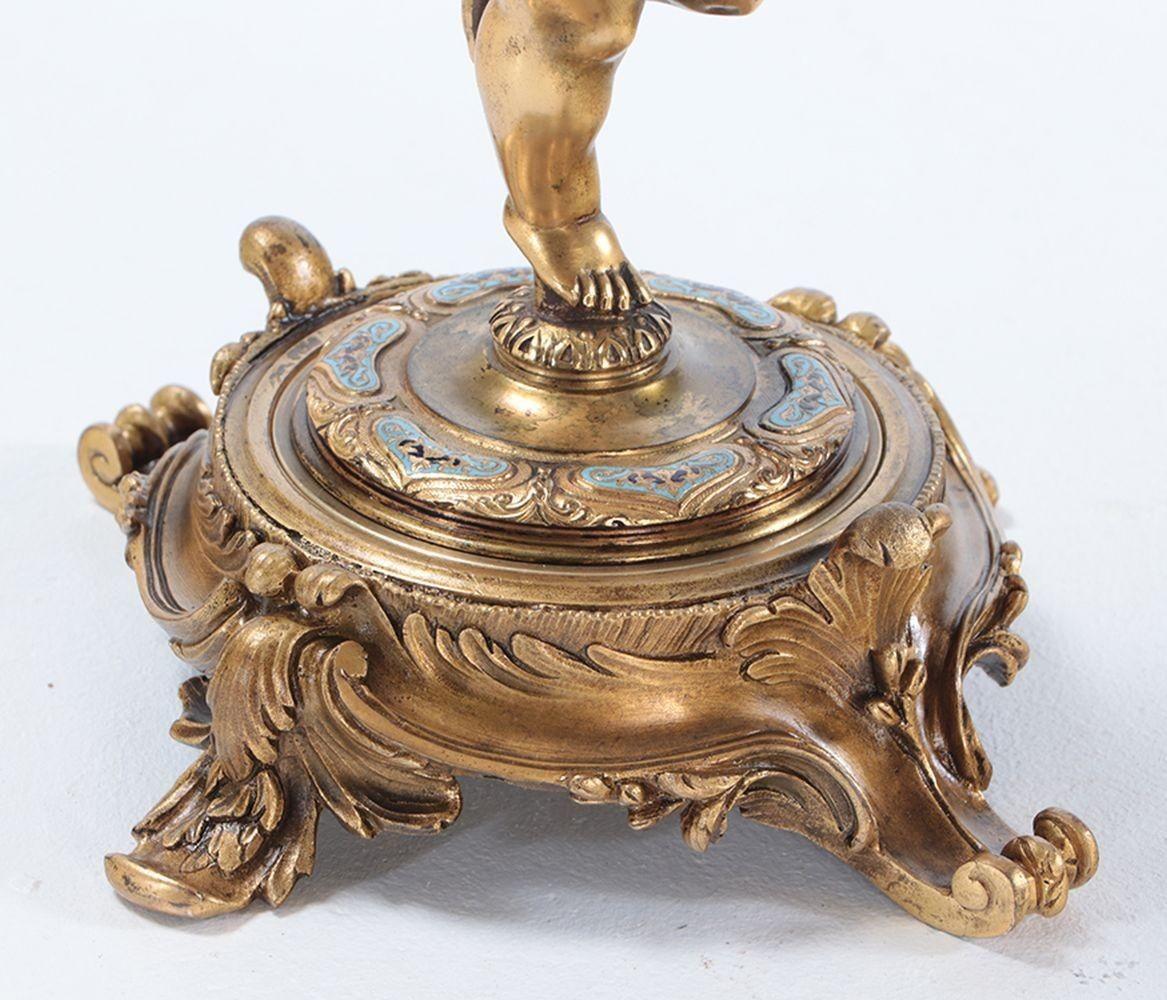 French 19th Century Bronze Champlevé Centerpiece w/ Onyx Top For Sale 3