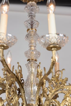 French 19th Century Bronze Chandelier with a Crystal Stem and Bobeches