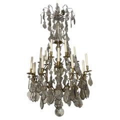 French 19th Century Bronze Chandelier with Baccarat Style Cut Glass