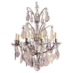 Antique French 19th Century Bronze Chandelier with Clear and Purple Drops