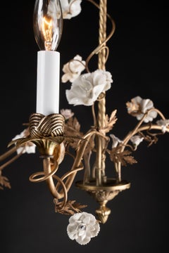 French 19th Century Bronze Chandelier with Porcelain Flowers