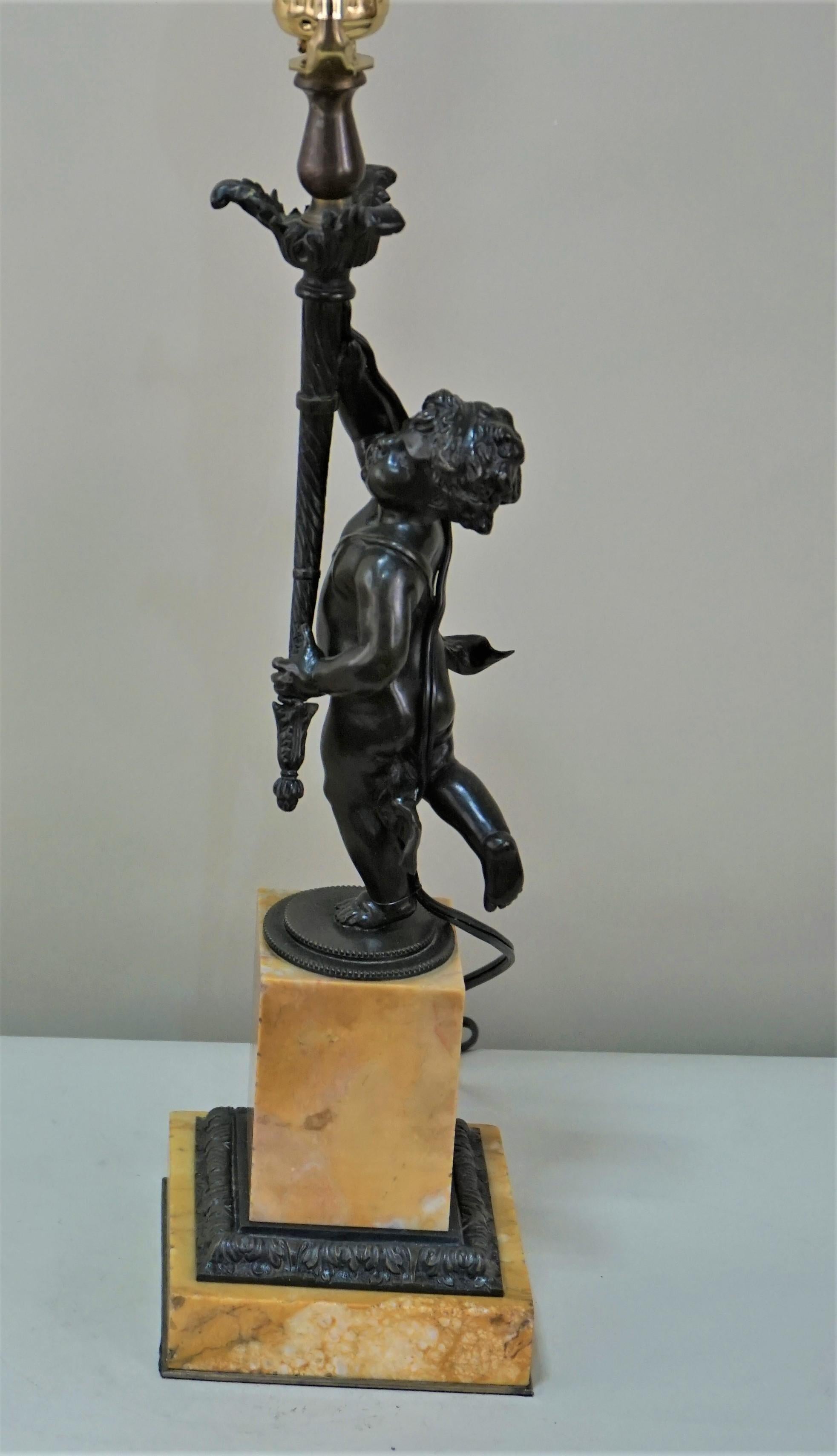 French 19th Century Bronze Cherub Sculpture Table Lamp 7