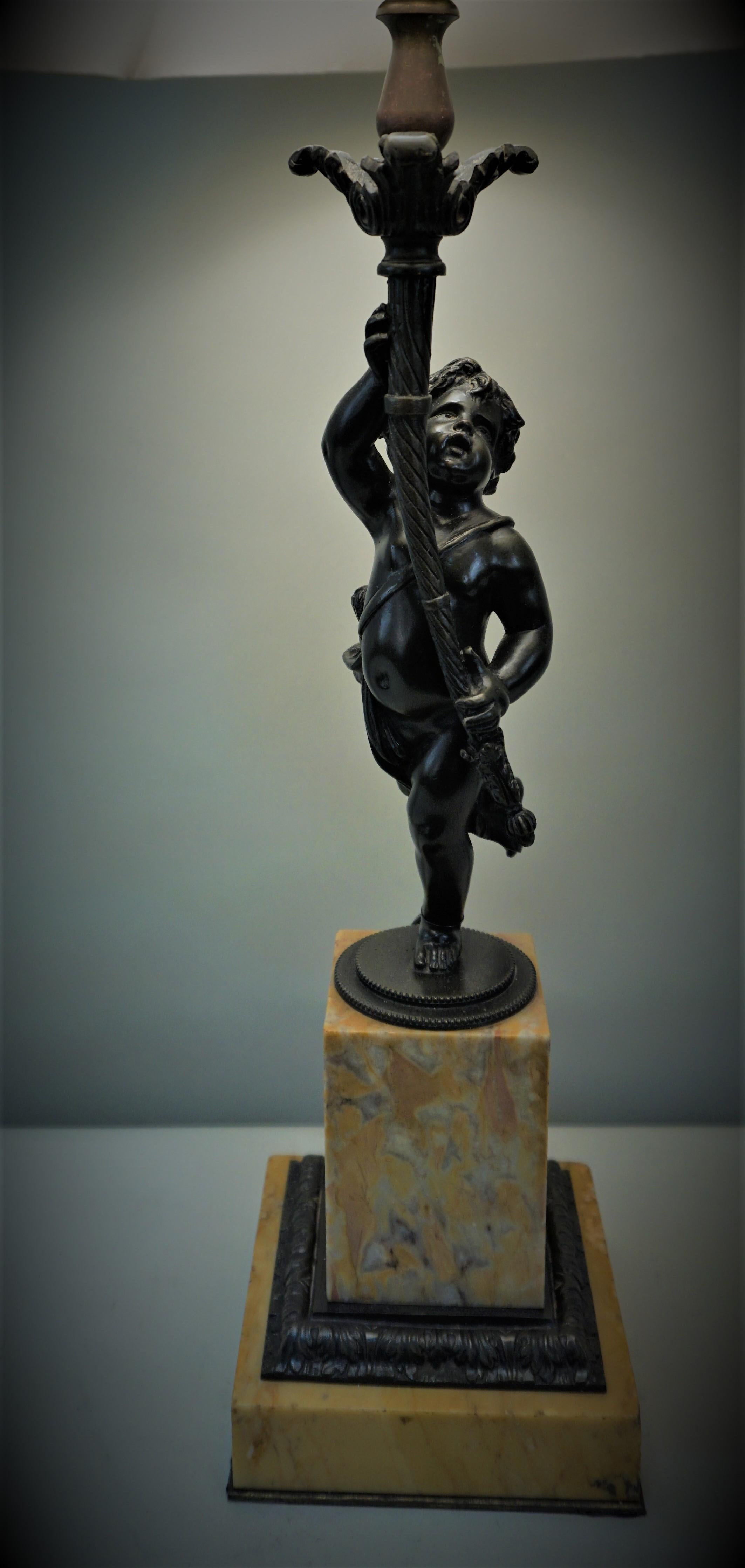 French 19th Century Bronze Cherub Sculpture Table Lamp 1